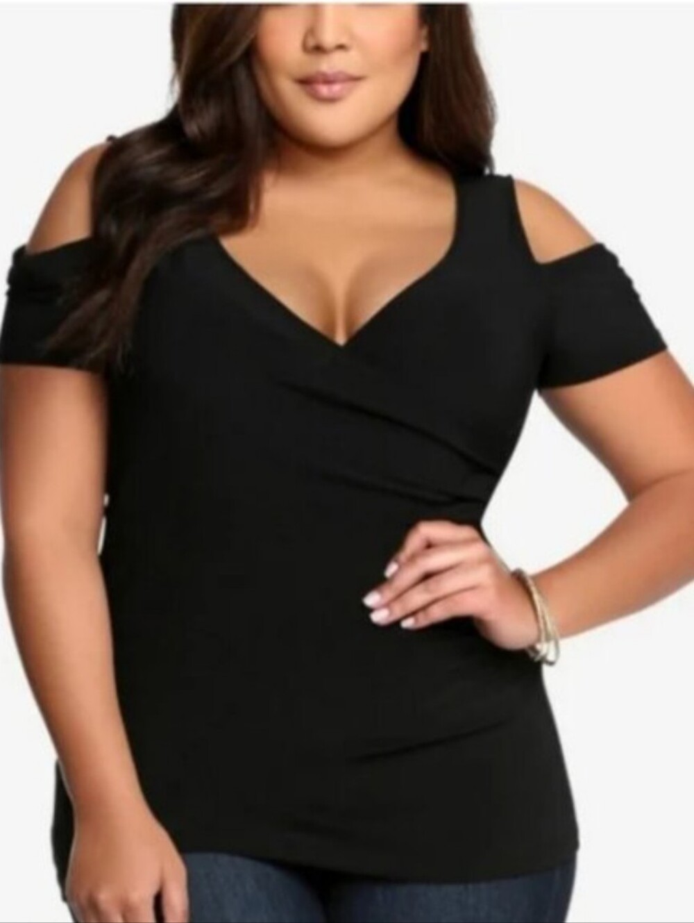 Torrid slinky black surplice cold shoulder top Size 2x. Cross Over Front .